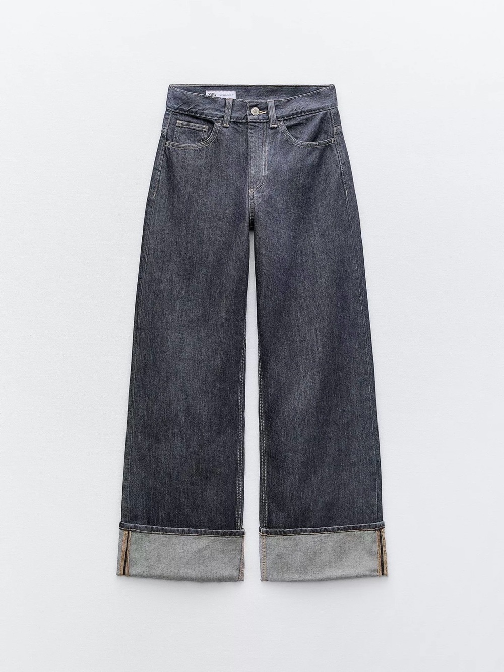 Wide-Leg High-Rise Jeans in Washed Charcoal